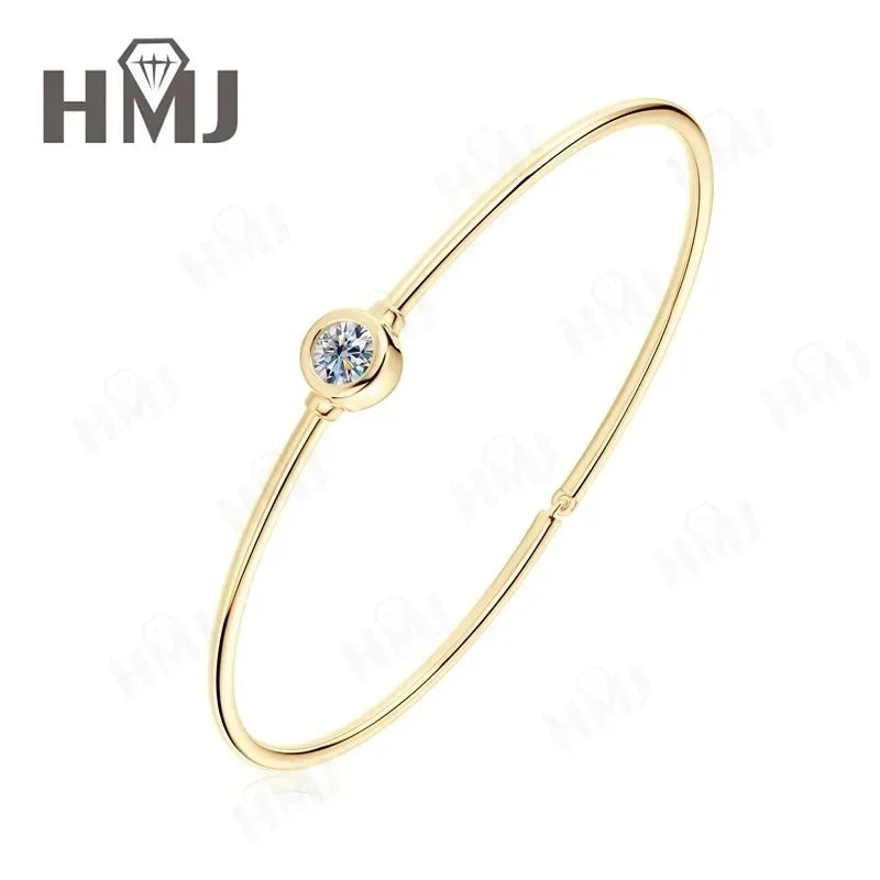 0.5CT Moissanite Bangle Bracelet 18K Gold Plated Bezel Set Diamond Bracelet 925 Sterling Silver Classic Jewelry for Woman Charms