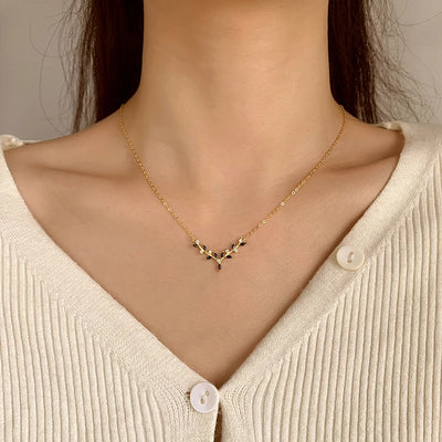 Classic Authentic S925 Silver Antler Elk Leaf Sapphire Geometric Pendant Necklace Jewelry for Women