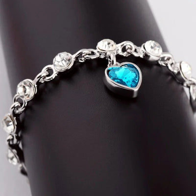 925 Sterling Silver Heart Bracelet with Blue Sapphire and Tanzanite