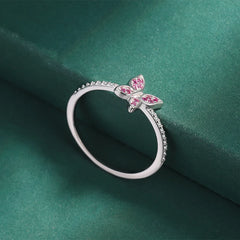 Classic Butterfly Ruby Full Diamond Couple Ring For Women Red Bow Original Genuine Sterling Silver Valentine's Day Gift Jewelry