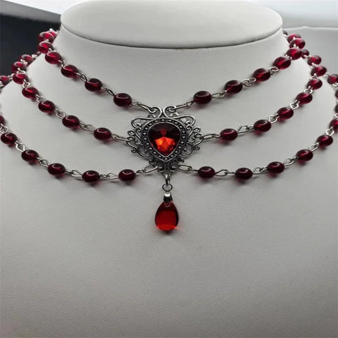 Victorian Gothic Garnet Red Crystal Choker Necklace