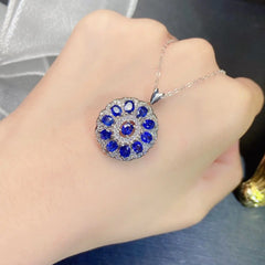 ZECAA 925 Blue Sapphire Jewelry Woman Sapphire Pendant Neckalce With Natural Blue Sapphire 3*4mm S925 Silver Blue Sapphire Lady Pendant
