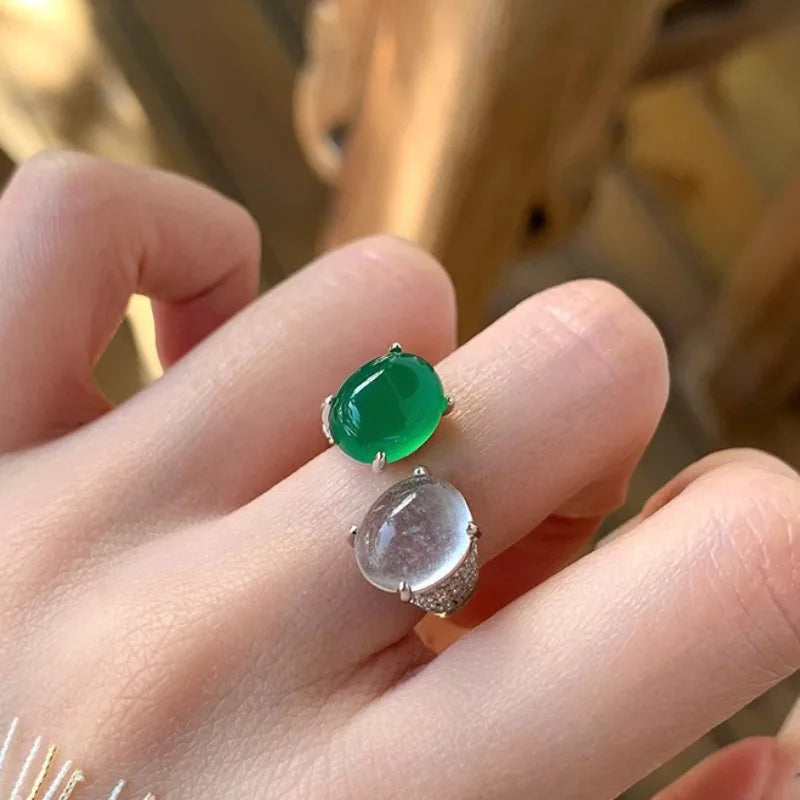 PANJBJ 925 Sterling Silve Moonstone Irregular Ring for Women Party Gift Adjustabler Personality Korean Dropshipping