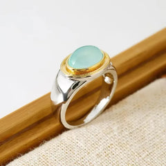 European and American new fashionable green moonstone inlaid with personalized simple women's ring