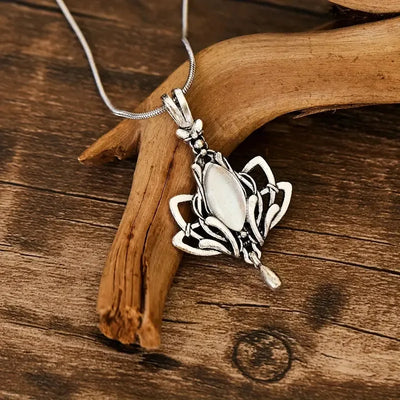 Gorgeous Lotus Pendant Necklace Magic Aesthetic Neck Accessory with Imitation Moonstone Elegant Women Anniversary Jewelry