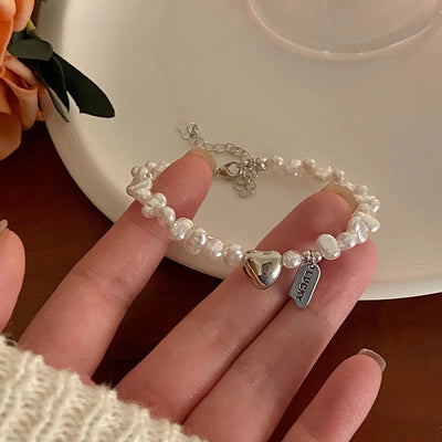 925 Sterling Silver Love Pearl Adjustable Bracelet