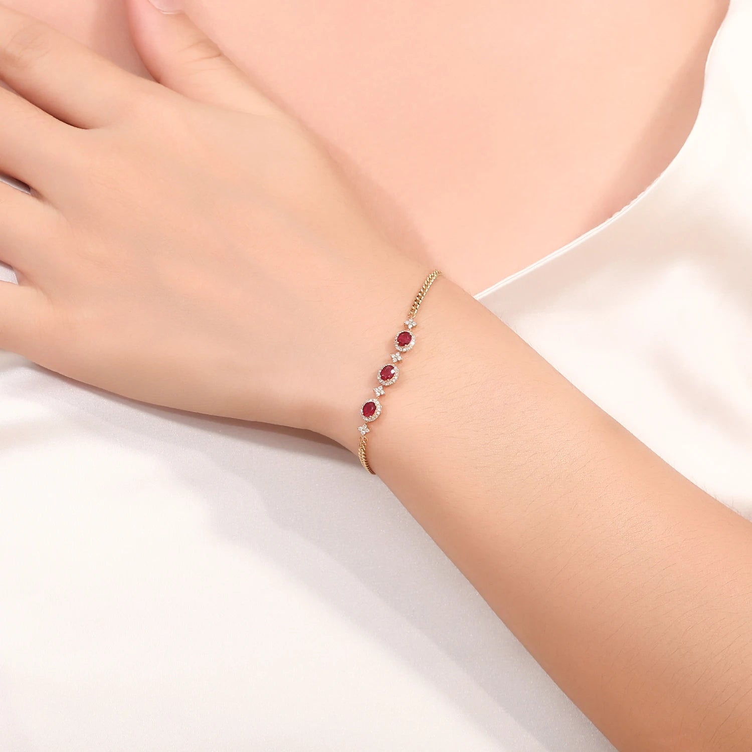 Provence Luxury Bracelet Ruby gemstone lab diamonds Halo set 18K yellow gold Chain Premium Jewelry Women Everyday Accessories