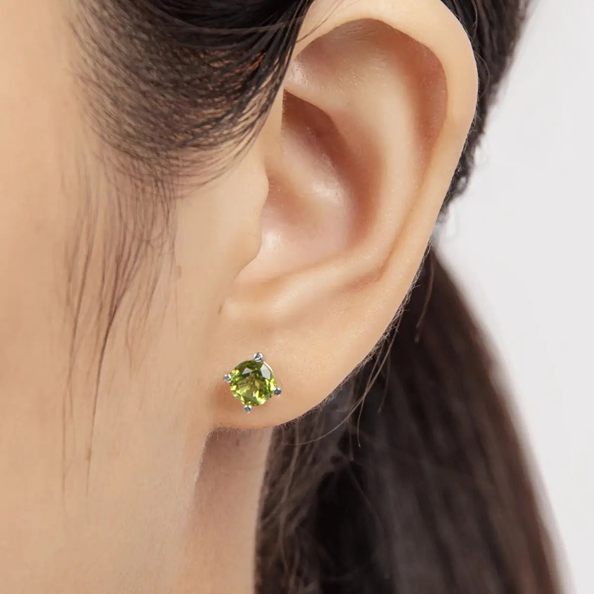 RAPRGOLD Princess Natural Peridot Stud Earring for Women Real 925 Sterling Silver Piercing Earrings Fine Jewelry Gift Pendientes