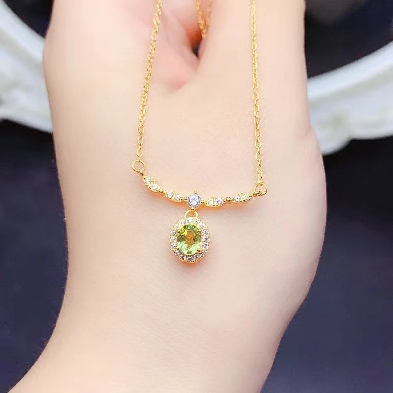 Sparkling 925 Silver Necklace for Party 4mm*5mm Natural Peridot Necklace with 3 Layers 18K Gold Plating Keep Shining