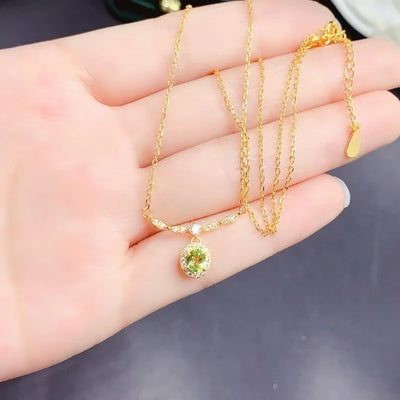 Sparkling 925 Silver Necklace for Party 4mm*5mm Natural Peridot Necklace with 3 Layers 18K Gold Plating Keep Shining