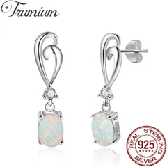 Trumium White Opal S925 Sterling Silver Drop Hook Earrings for Women Oval Opal Heart Stud Earring Fine Jewelry Gifts