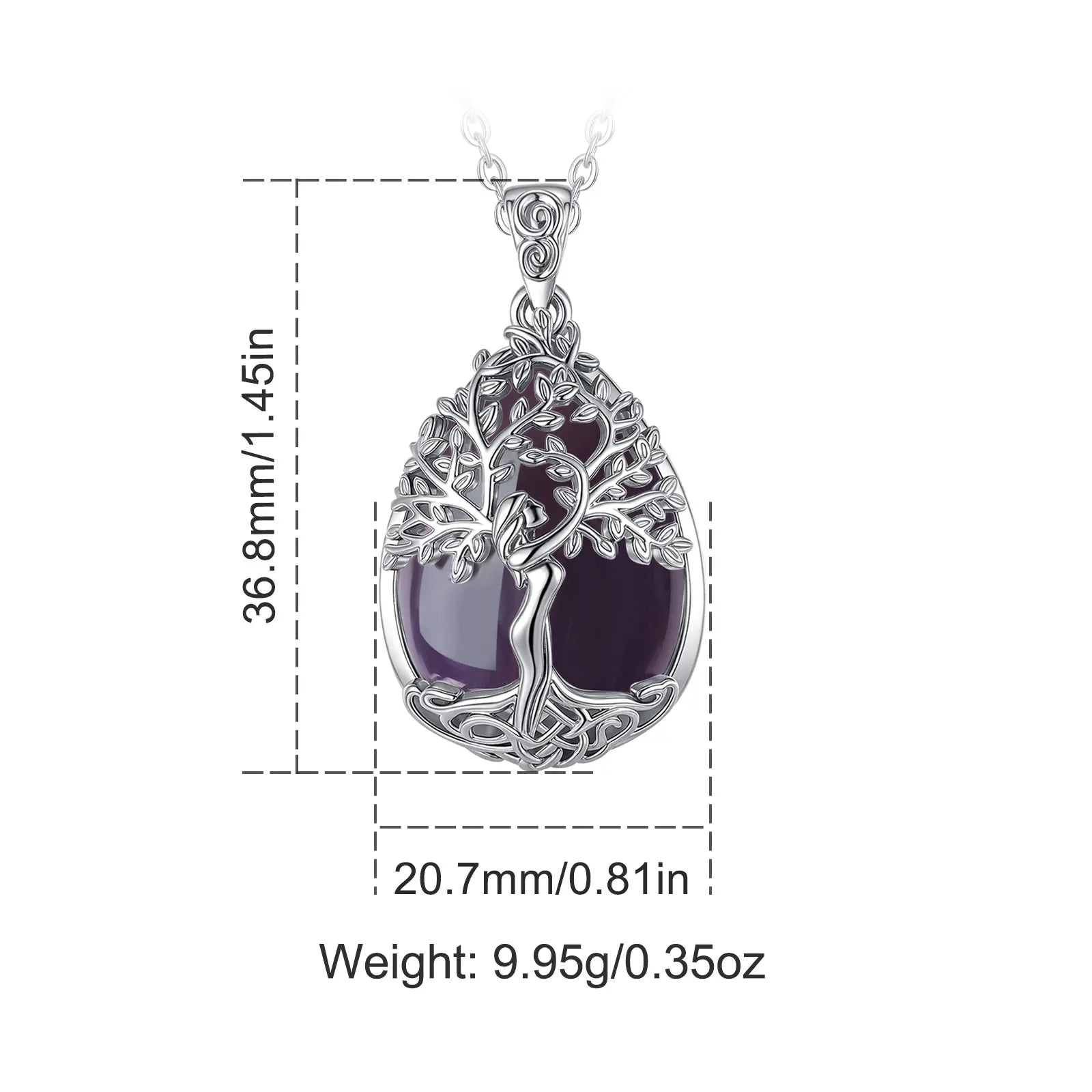 AEONSLOVE Tree of Life Necklace for Women Natural Amethyst Healing Stones Water Drop Pendant Spiritual Jewelry Birthday Gifts