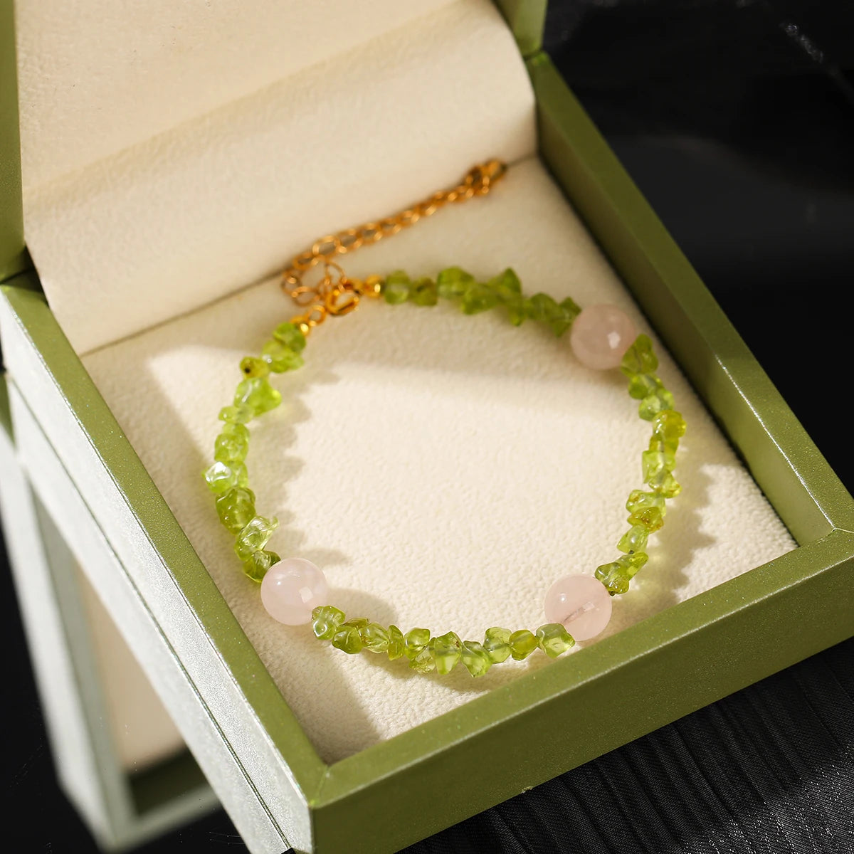 Natural Peridot Olivine Chip Stone Chain Bracelet Women Fashion Gemstone Classic Adjustable Reiki Healing Bracelets Friendship