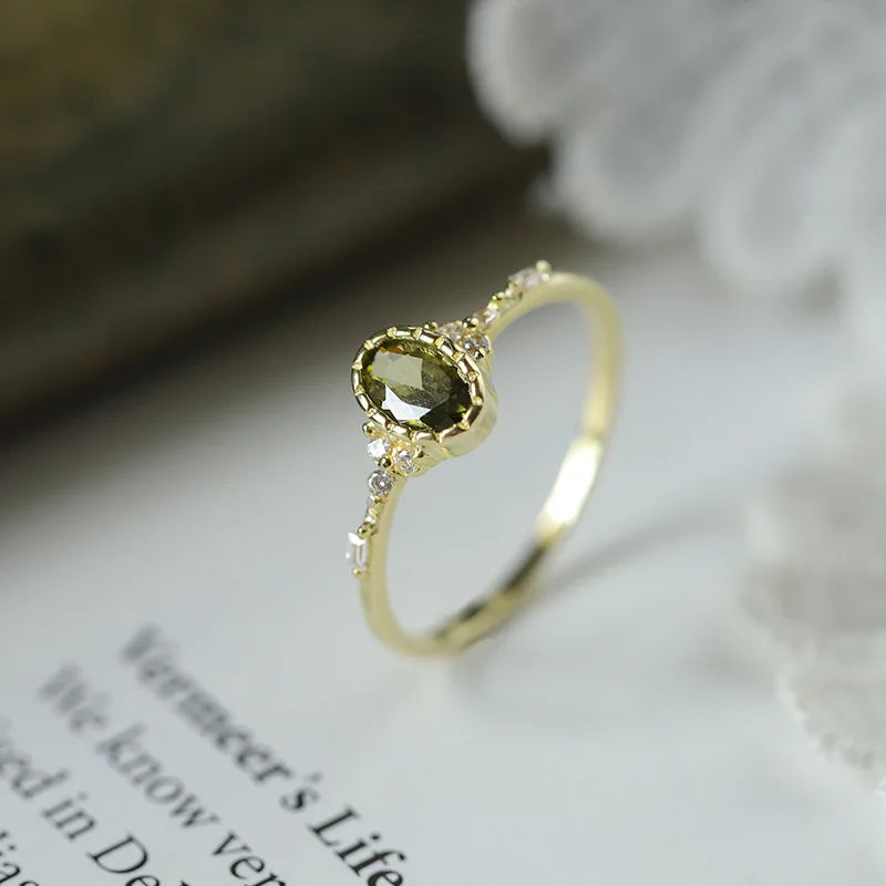 Retro 18K Gold Peridot Oval Geometric Couple Ring For Women 100% Original Sterling Silver S925 Valentine's Day Gift Jewelry