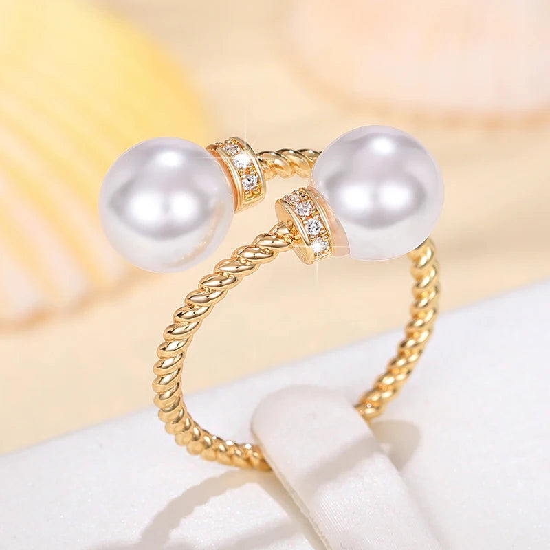 Temperament Double Imitation Pearl Open Ring