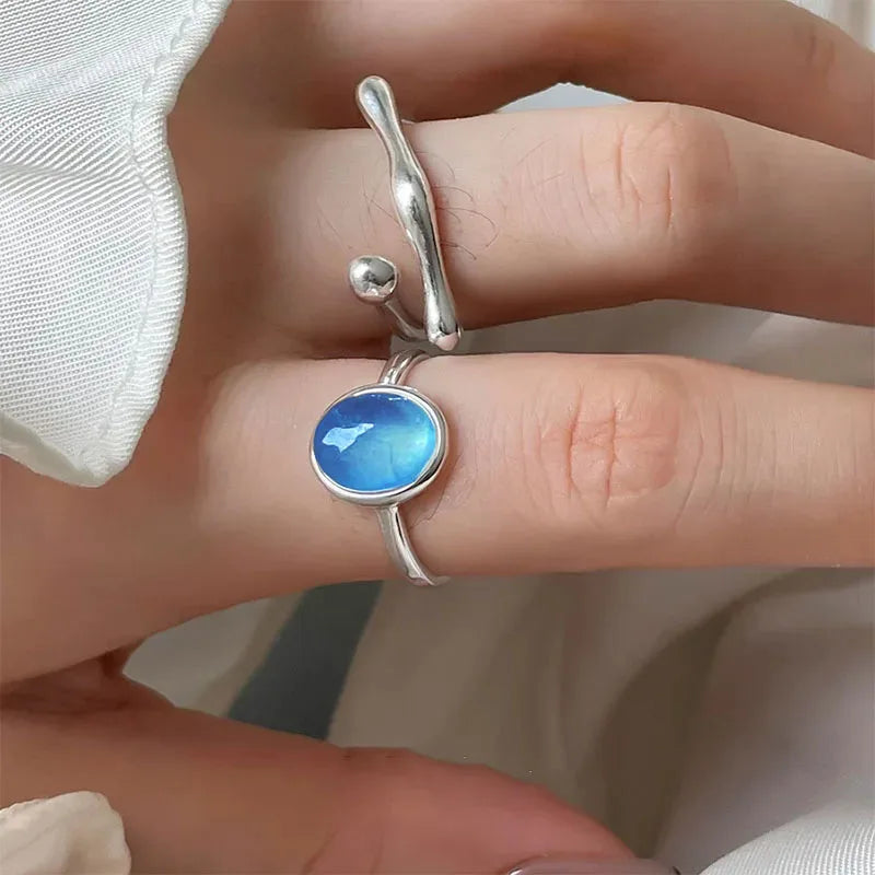PANJBJ 925 Sterling Silve Moonstone Irregular Ring for Women Party Gift Adjustabler Personality Korean Dropshipping