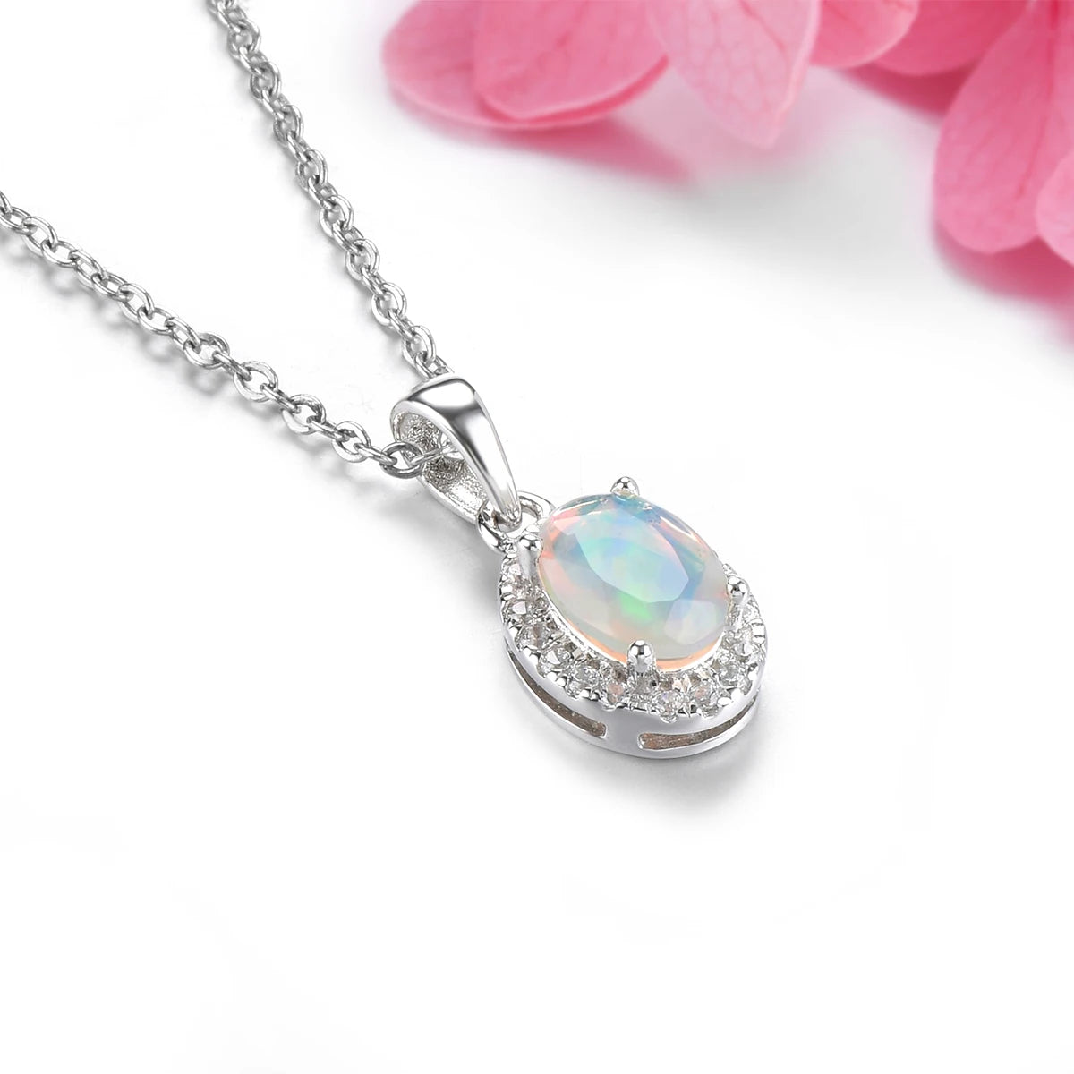 Natural Opal Sterling Silver Pendants 0.4 Carats Genuine Gemstone Women Classic Fine Jewelrys S925 Daily Style Birthday Gifts
