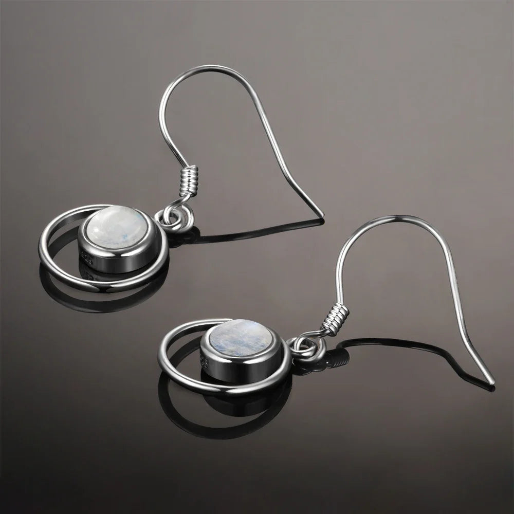Sterling Silver 925 Earrings Fashion Round Natural 5mm Moonstone Drop Earrings for Women Wedding Engagement Ear Jewelry