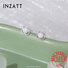 INZATT Real 925 Sterling Silver Opal Flower Mini Stud Earrings For Women Party OL Fine Jewelry Exquisite Accessories Gift