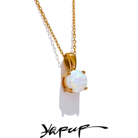 Exquisite Round Opal Stone Pendant Necklace