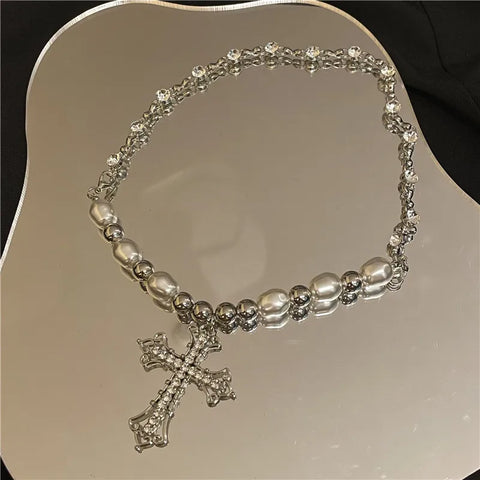 Elegant Pearl Cross Necklace