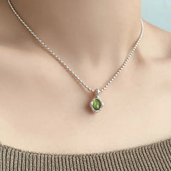 VENTFILLE 925 Sterling Silver Green Crystal Necklace for Women Girl Temperament Banquet Water Drop Jewelry Gift Dropshipping