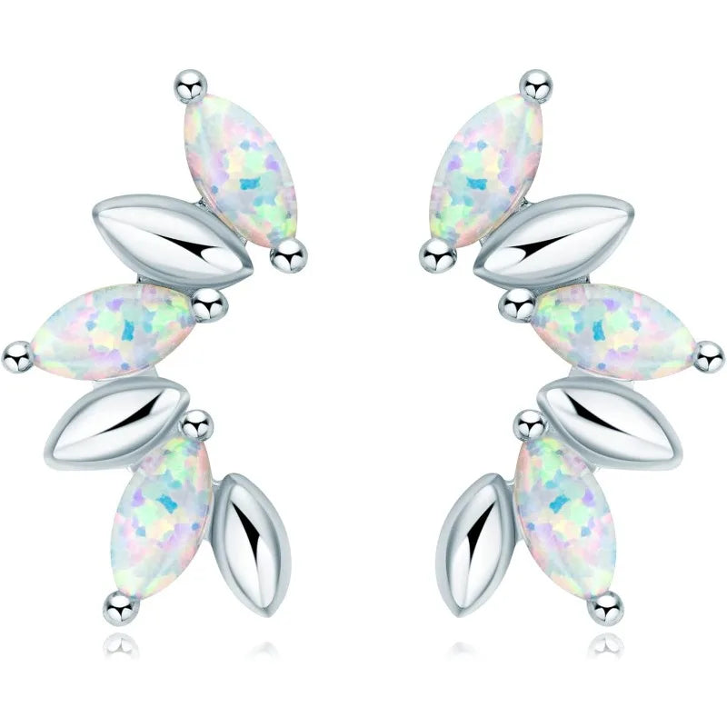 OXTAO Synthetic Opal Fashion Stud Earrings 3x6mm Marquise Shape Cut Ladies 925 Silver Piercing Temperament Earring Jewelry Gift