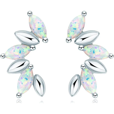 OXTAO Synthetic Opal Fashion Stud Earrings 3x6mm Marquise Shape Cut Ladies 925 Silver Piercing Temperament Earring Jewelry Gift