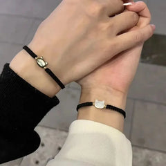 1pair Natural Moonstone Obsidian Bracelets Fidget Bracelet Handmade Couple Cute Black White Cat Bracelet Accessories Jewelry