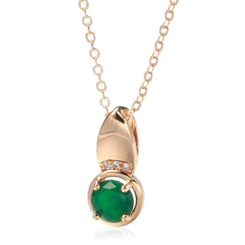 Kinel Hot Round Emerald Pendant Necklace Women 585 Rose Gold Color Natural Zircon Accessories High Quality Daily Fine Jewelry