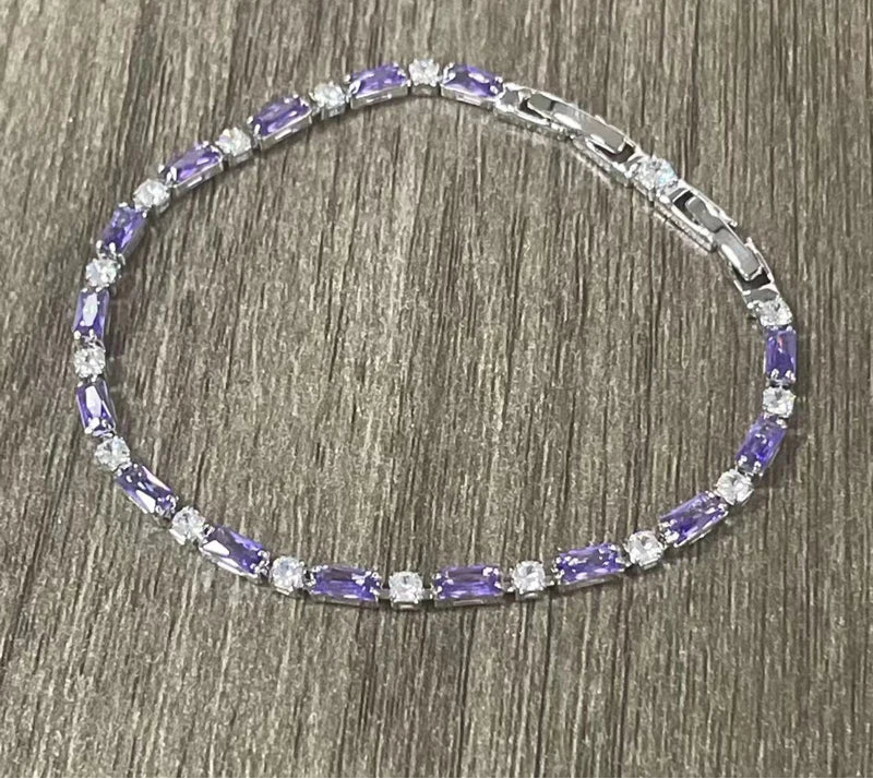 Silver and 18K Gold Amethyst Bracelet Chain For Women