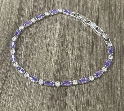 Silver and 18K Gold Amethyst Bracelet Chain For Women