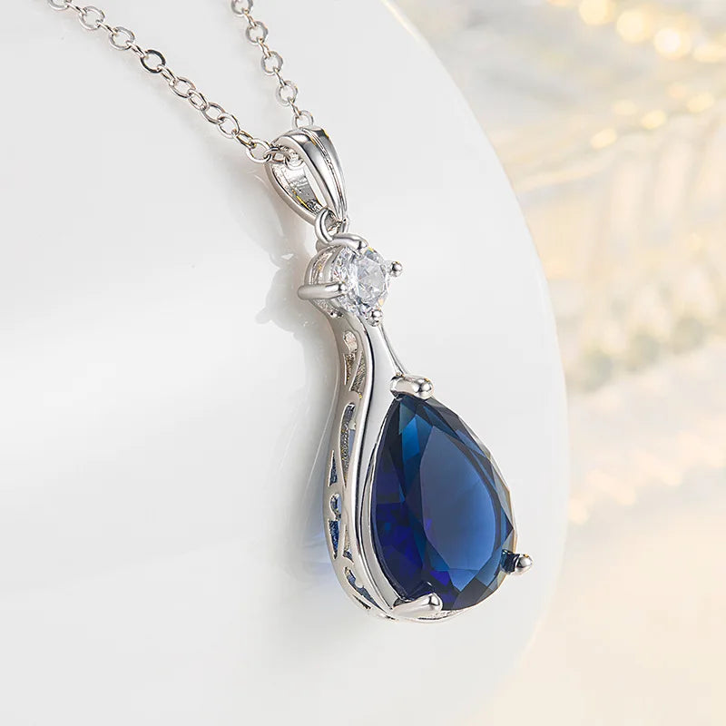 Sterling Silver Blue Sapphire Pendant Necklace