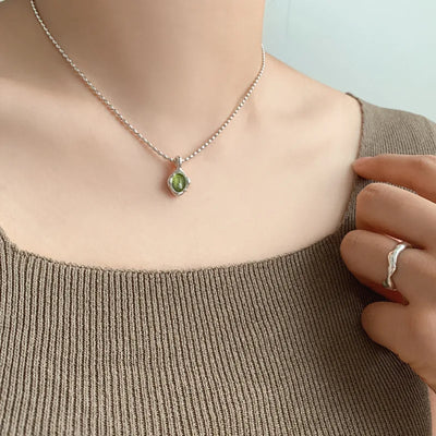 VENTFILLE 925 Sterling Silver Green Crystal Necklace for Women Girl Temperament Banquet Water Drop Jewelry Gift Dropshipping