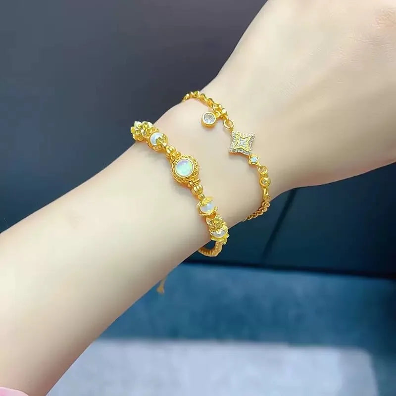 Fashion Gold Shop Same Style Women's Bracelet  9999 24K real gold White Moonlight Pearl Beautiful Jewelry Gift