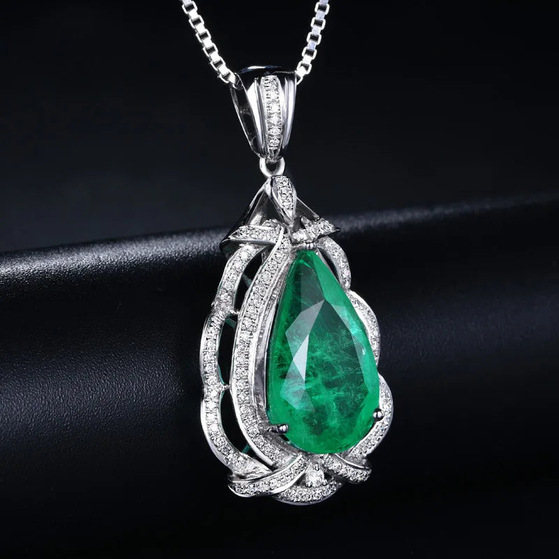 Natural Emerald Silver Pendant Necklace