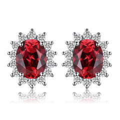 Sterling Silver Stud Earrings Natural Garnet