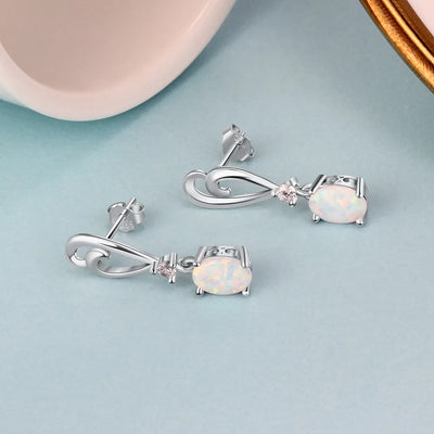 Trumium White Opal S925 Sterling Silver Drop Hook Earrings for Women Oval Opal Heart Stud Earring Fine Jewelry Gifts