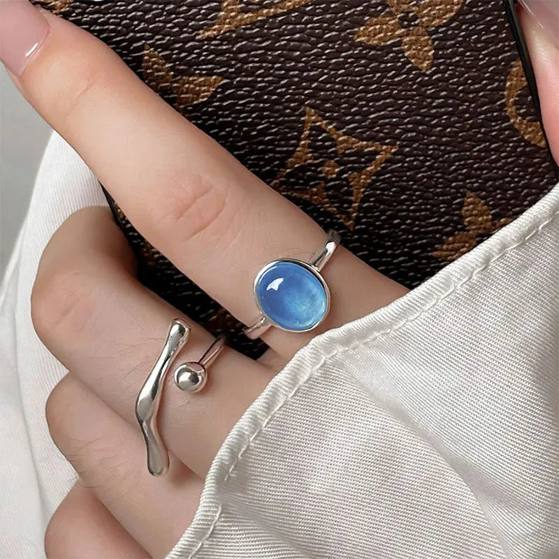 PANJBJ 925 Sterling Silve Moonstone Irregular Ring for Women Party Gift Adjustabler Personality Korean Dropshipping