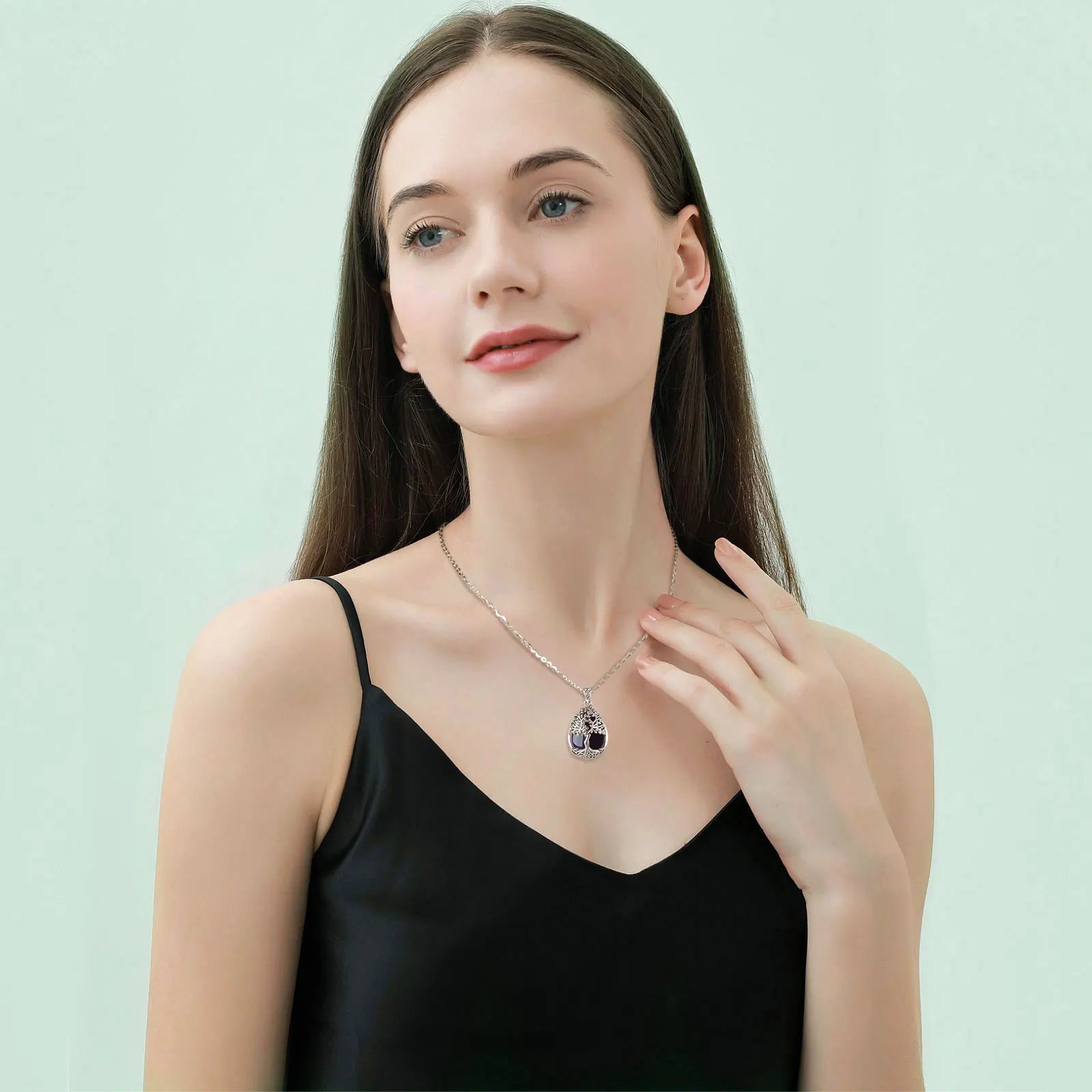 AEONSLOVE Tree of Life Necklace for Women Natural Amethyst Healing Stones Water Drop Pendant Spiritual Jewelry Birthday Gifts