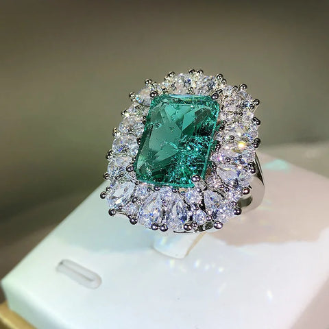 Vintage Emerald Ring 925 Silver