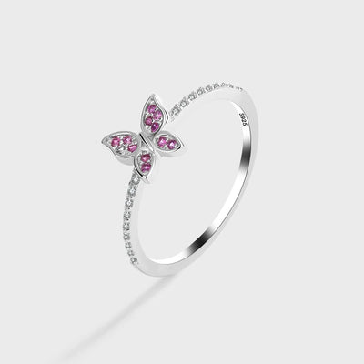 Classic Butterfly Ruby Full Diamond Couple Ring For Women Red Bow Original Genuine Sterling Silver Valentine's Day Gift Jewelry