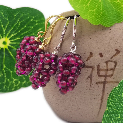 Red Garnet Grape Bunch Drop Earrings