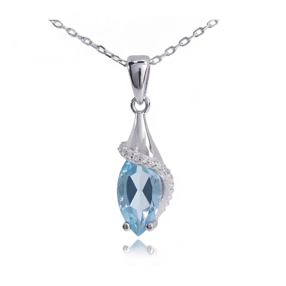 Women's 925 Sterling Silver Natural Sky Blue Topaz Pendant Necklace Fine Jewelry for Party Birthday Gift Daily Wear