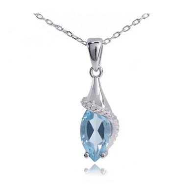 Women's 925 Sterling Silver Natural Sky Blue Topaz Pendant Necklace Fine Jewelry for Party Birthday Gift Daily Wear