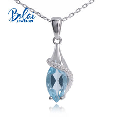 Women's 925 Sterling Silver Natural Sky Blue Topaz Pendant Necklace Fine Jewelry for Party Birthday Gift Daily Wear