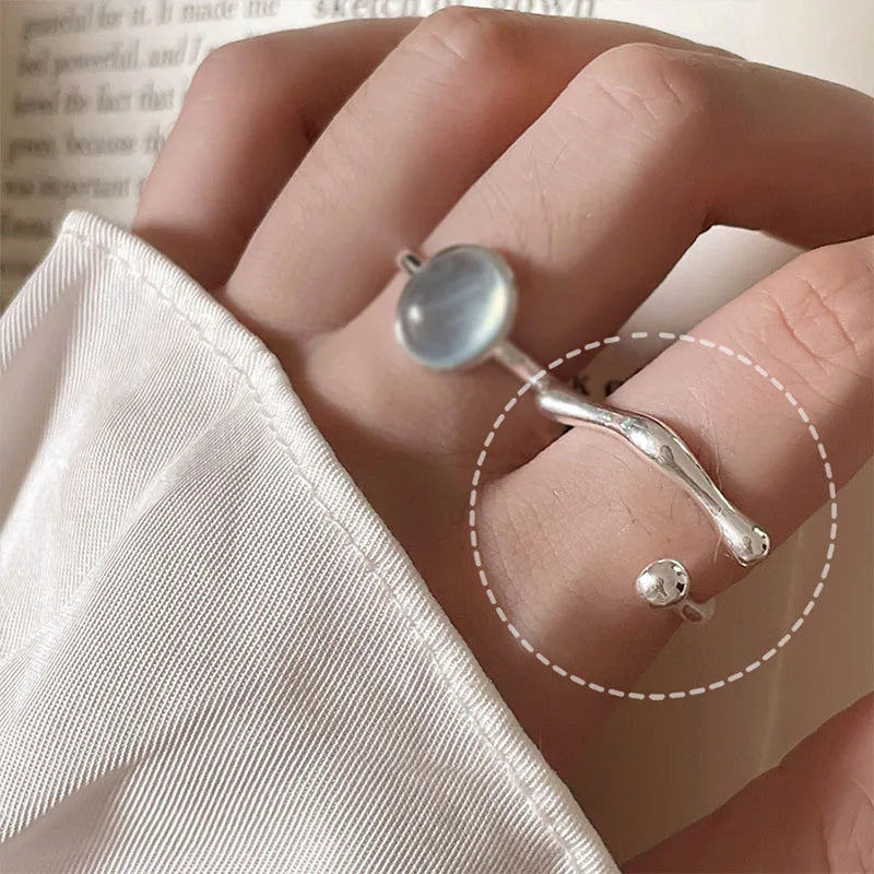 PANJBJ 925 Sterling Silve Moonstone Irregular Ring for Women Party Gift Adjustabler Personality Korean Dropshipping
