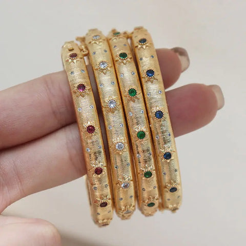 18k Gold Plated Gemstone Cuff Bangle