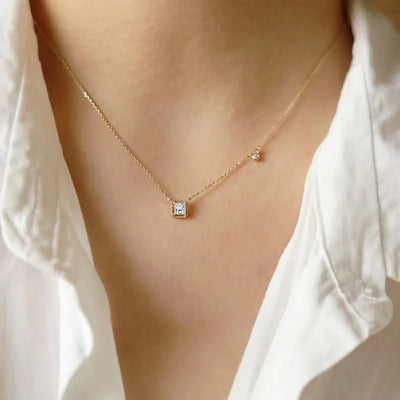 Jkli S925 Sterling Silver Simple Emerald Crystal Chain  Necklace  Women Light Luxury Temperament Plating 14k Gold Jew  New style