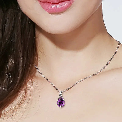 Sterling Silver Pear Teardrop Birthstone Pendant Necklace